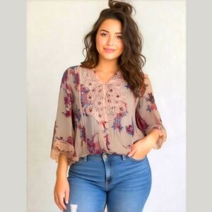 Effortless Elegance: Plus Size Floral Lace Boho Blouse for Work and Play